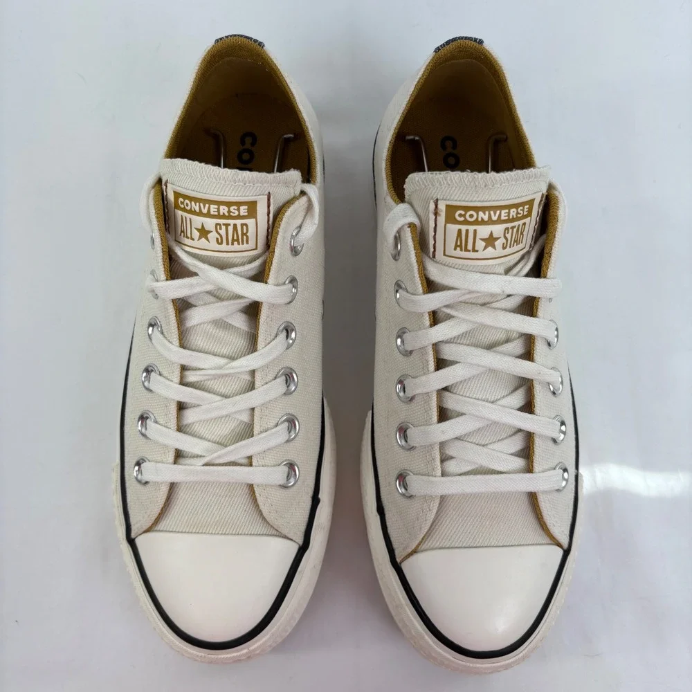 Converse Women's CTAS Lift Platform Egret/Navy/Burnt Honey Denim A03829F Size 7 - Picture 5 of 12